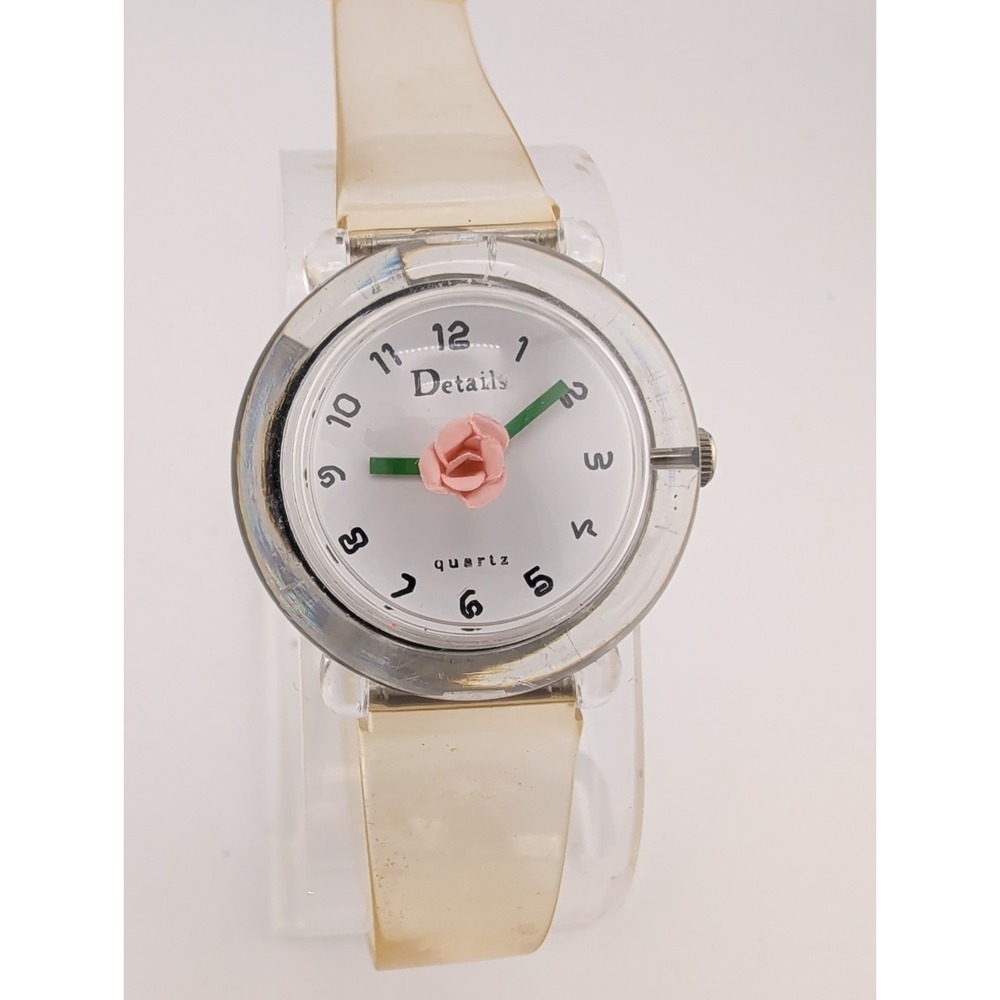 Vintage Details Women's Watch 3D Rose Rotating Seconds Hands Clear Case- Works